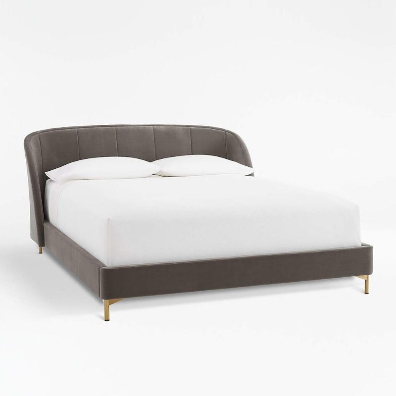 ~/Solid Wood Bed With Fabric Headboard